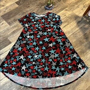 LuLaRoe Red and Blue High Low A-Line Dress with stars